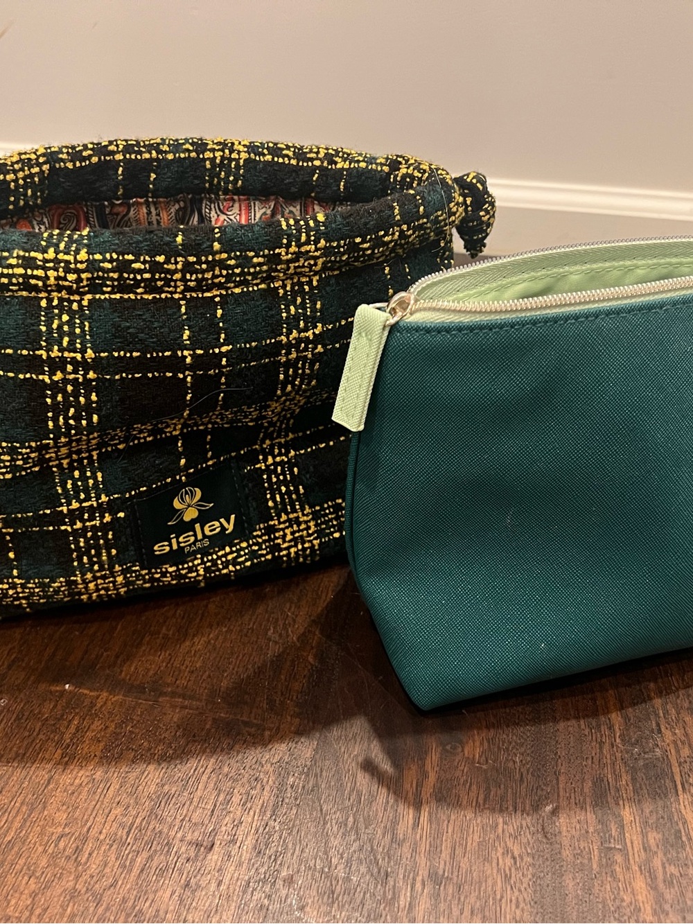 Sisley and La Mer Green Cosmetic Bags